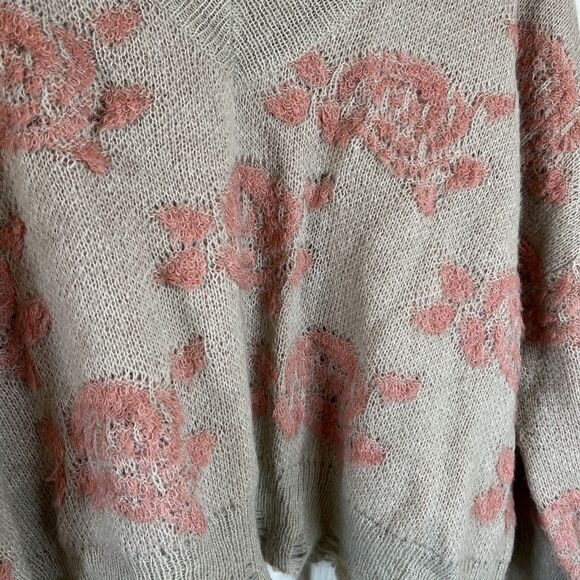 Anthropologie Lucila Floral Print Alpaca Acrylic Blend Distressed Hem Medium - Picture 5 of 10